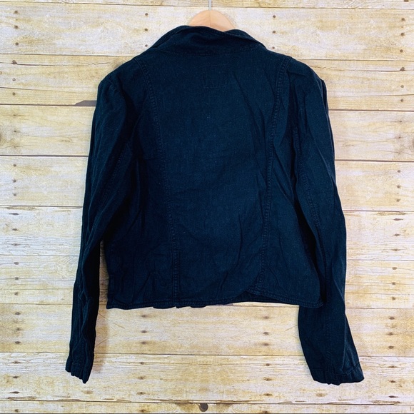 Old Navy Moto Jacket Linen Blend Black Large - Picture 2 of 5